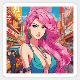 Anime Nation Colorful Pink Hair Beautiful  Style  Waifu Sticker